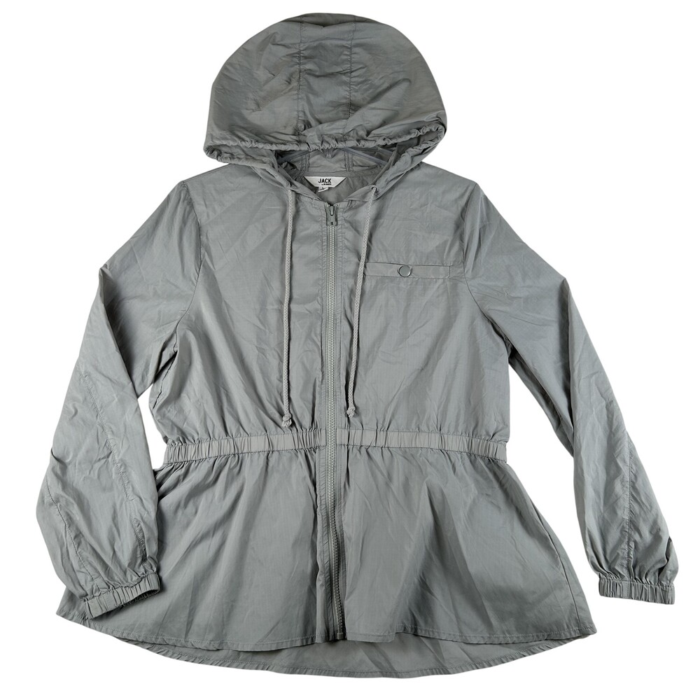 Jack By BB Dakota Jacket Womens Large Gray Hooded Nylon Windbreaker Peplum
